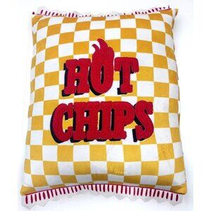 Hot Chips Decorative Throw Pillow Weighted Yellow White Checkered Design Plush